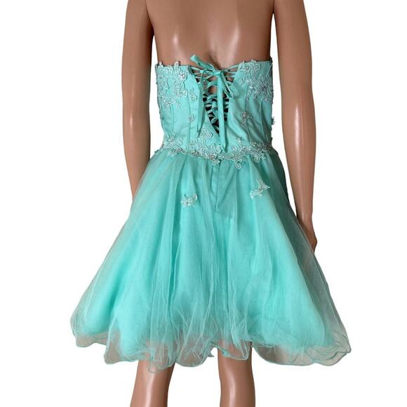NARIANNA Tulle Prom Dress sea foam Green Lace up back Short strapless SZ SM - Picture 3 of 10